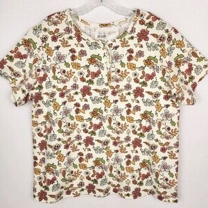Blair Floral Pointelle Henley Top Womens Plus 2X Earth Tones Cottagecore Boho